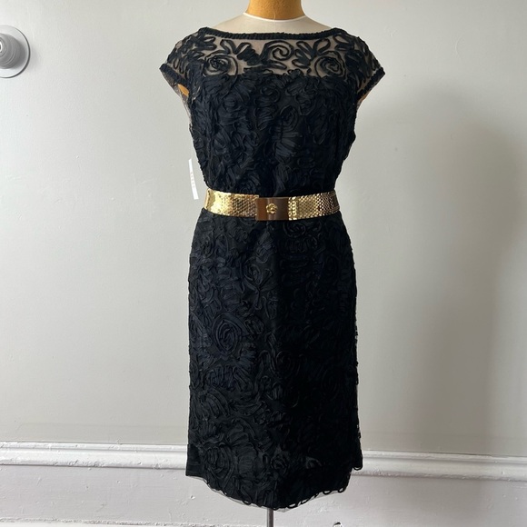 Vintage 1950’s Ribbon Party Dress, LBD, Soutache Cocktail, Black Mesh, M/LG - Picture 9 of 9